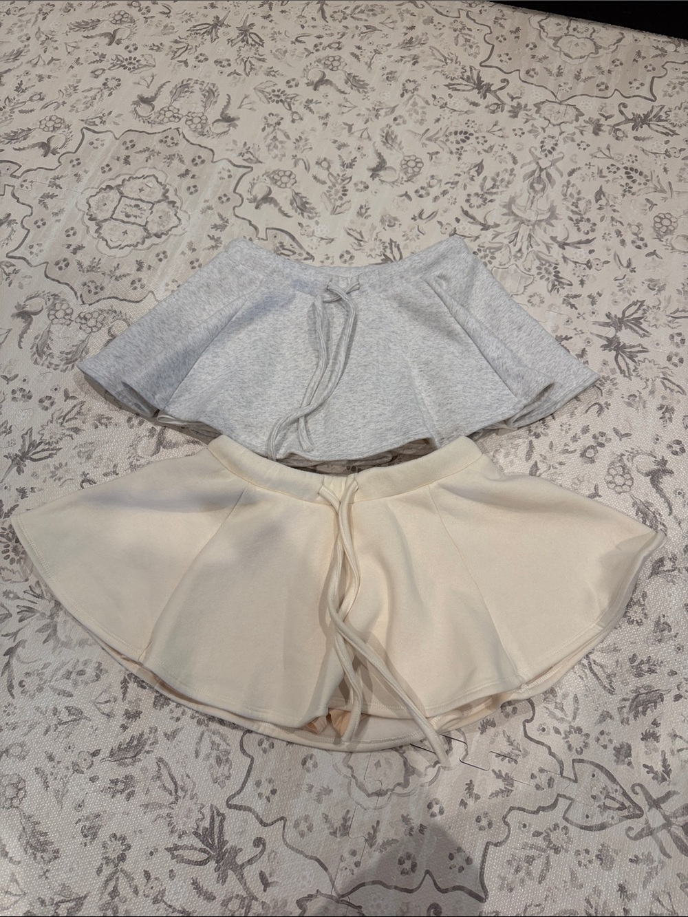 Women’s Flared Skirt Set in Light Gray and Cream